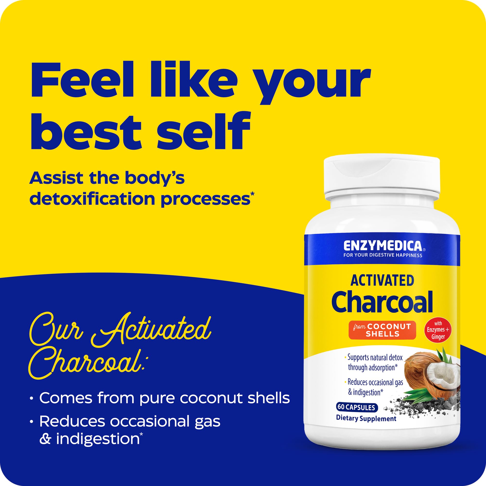 Enzymedica Activated Charcoal capsules ready for daily digestive support.