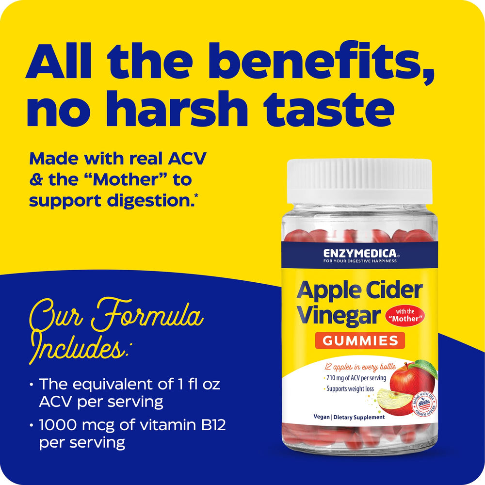 Enzymedica ACV Gummies close-up highlighting chewy texture for easy consumption.