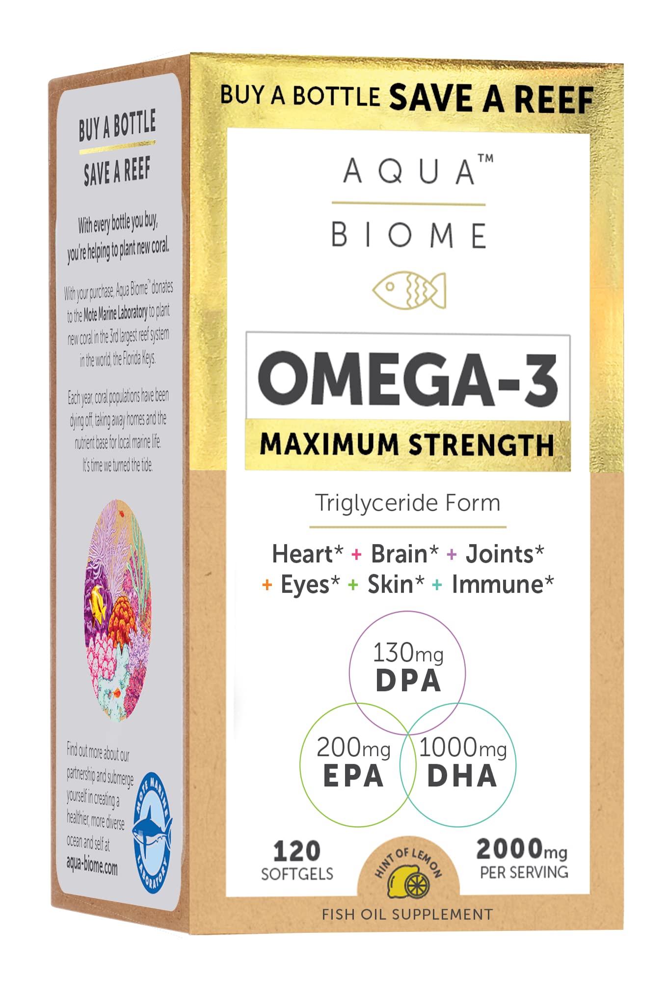 Enzymedica Aqua Biome Fish Oil bottle front, high-potency Omega-3 for overall wellness