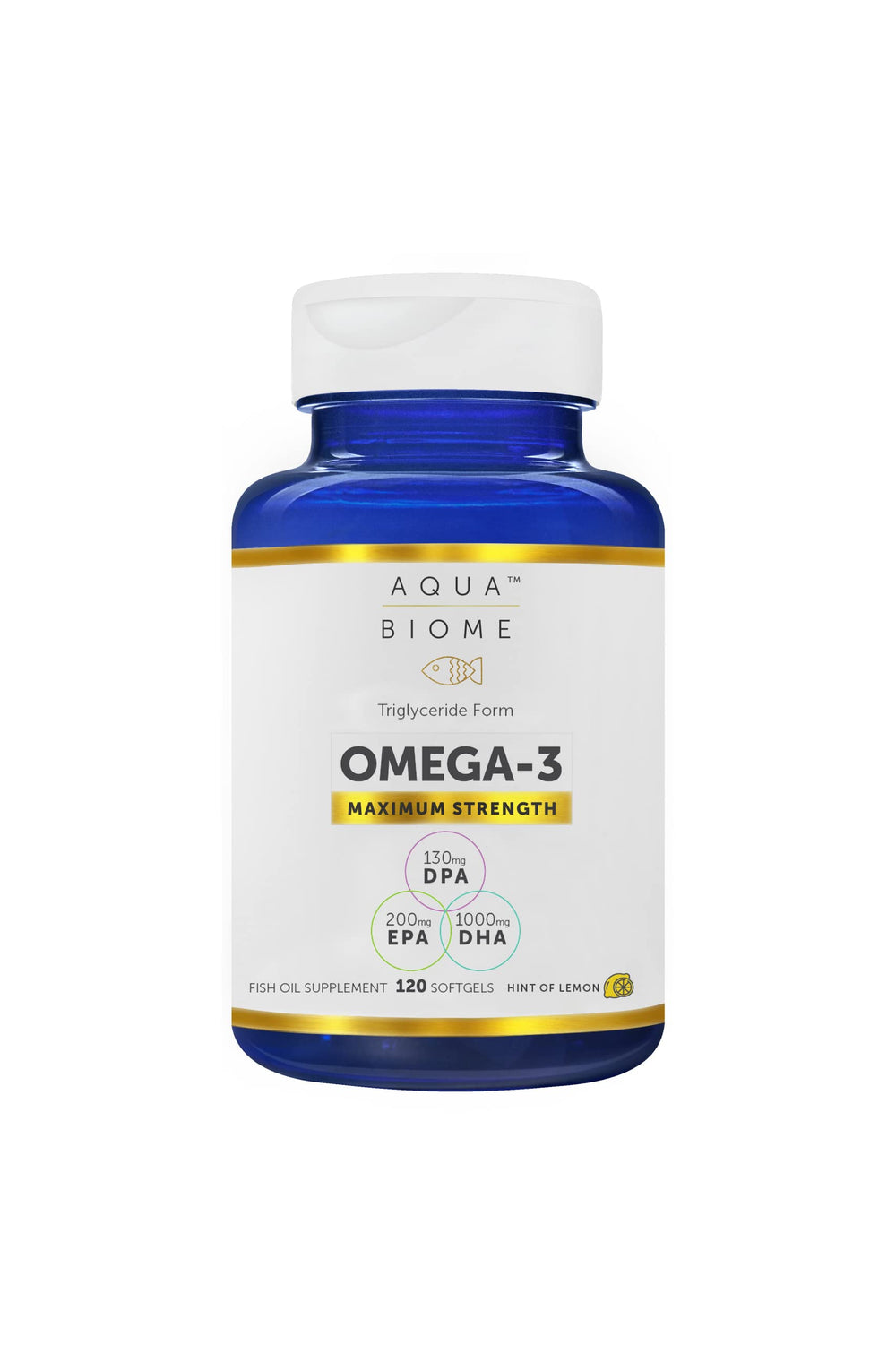 Enzymedica Aqua Biome Fish Oil label, shows sustainable sourcing and purity