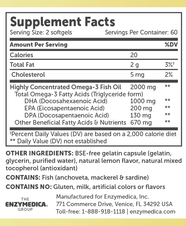Enzymedica Aqua Biome Fish Oil serving capsules, burpless formula for easy digestion