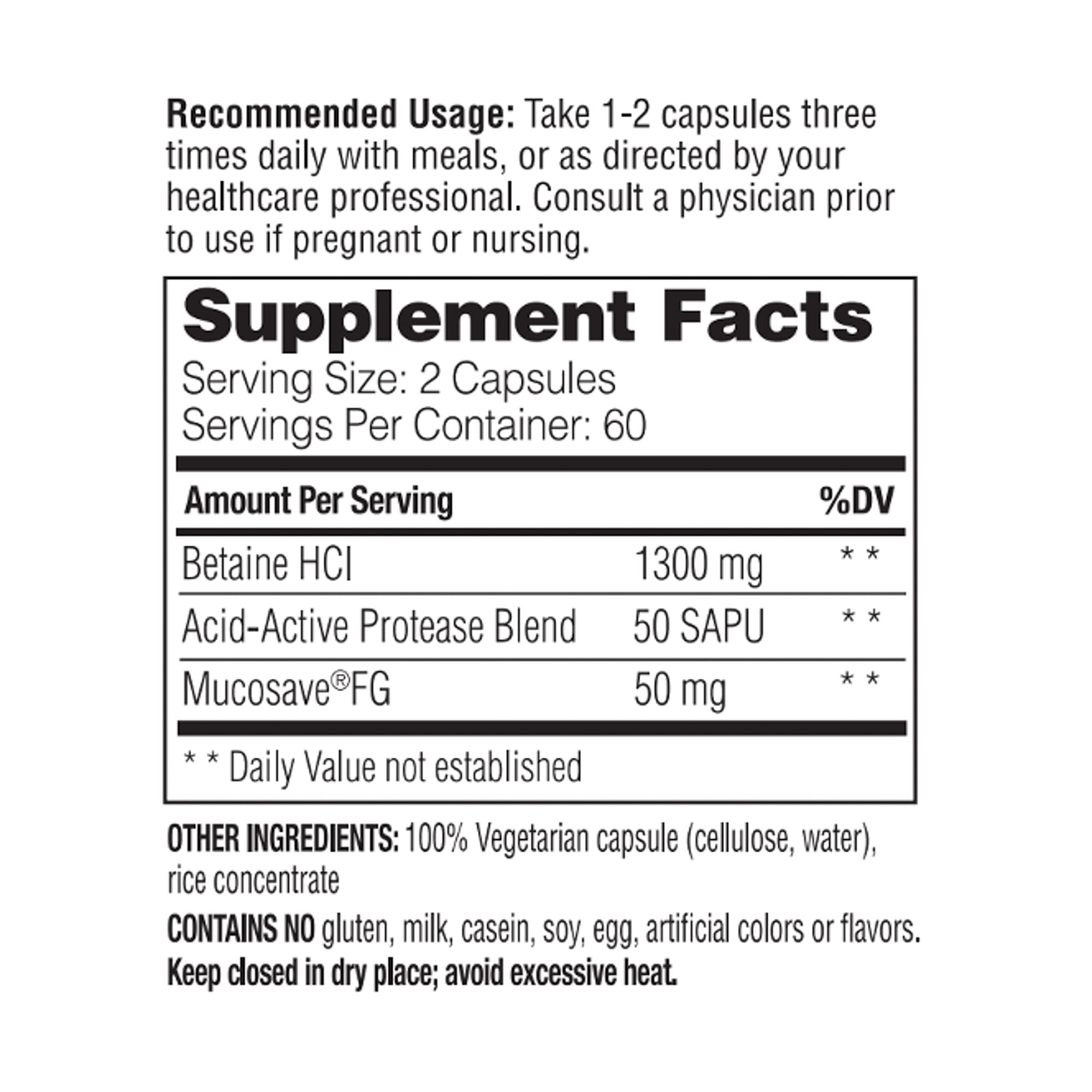 Close-up of Enzymedica Betaine HCl capsules for digestion support