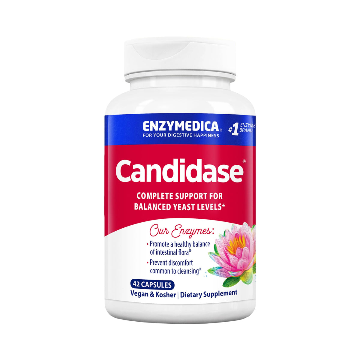 Enzymedica Candidase bottle front with vegan, gluten-free label