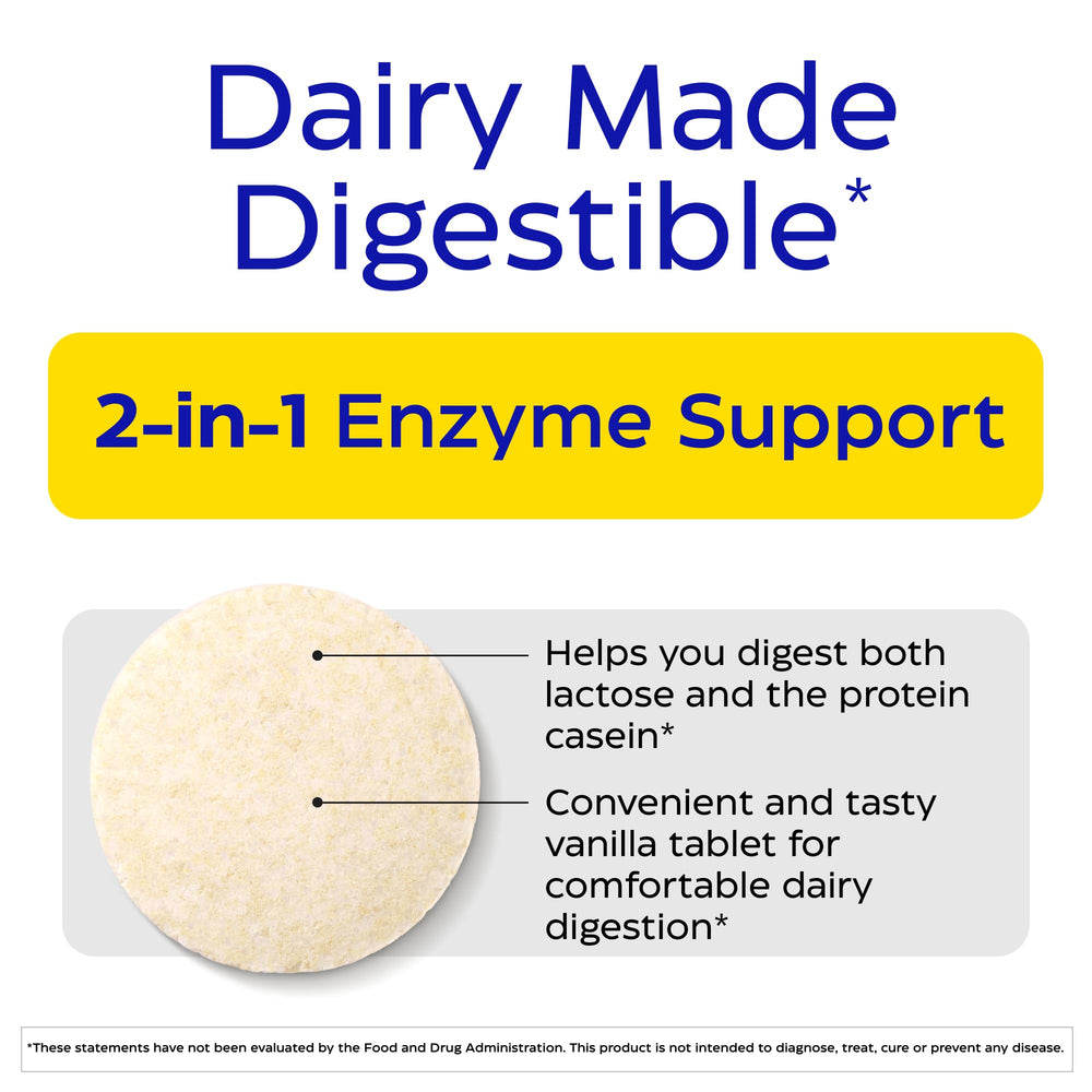 Enzymedica DairyAssist bottle label highlighting 60 chewables