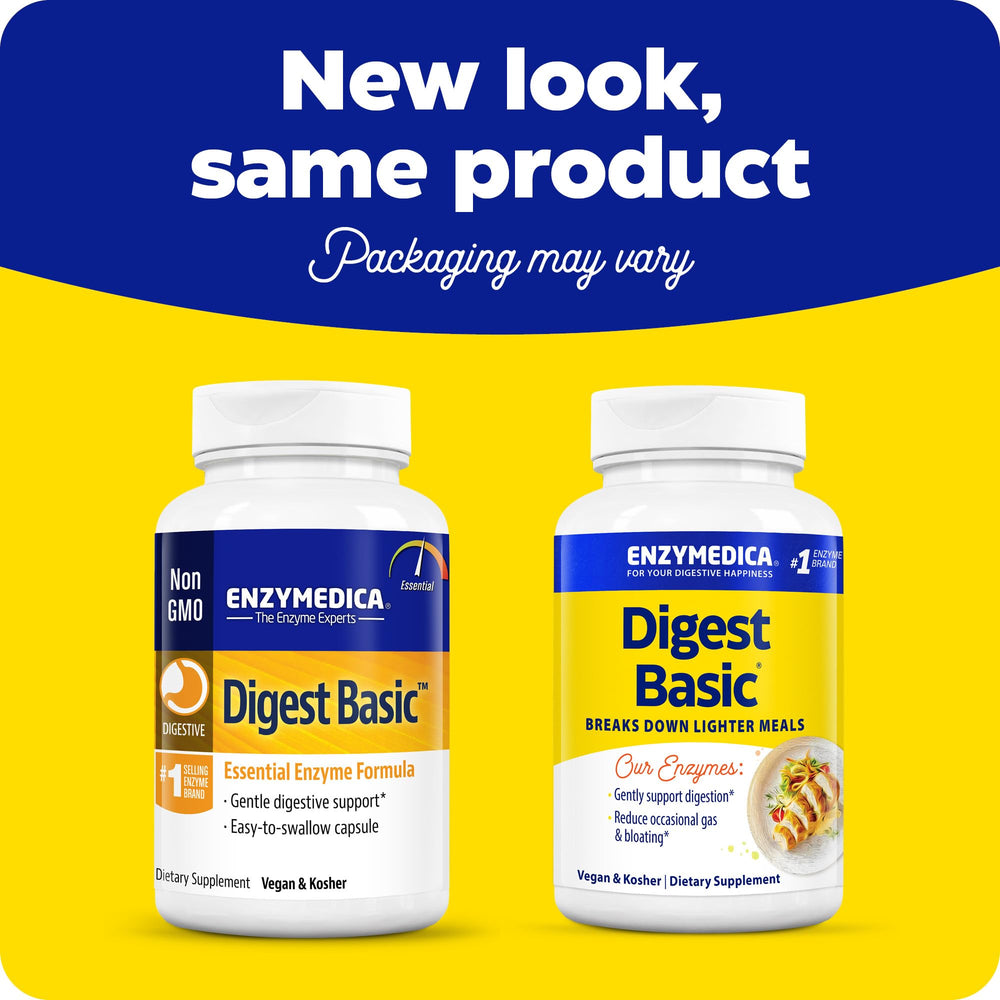Close-up of Digest Basic capsules showing easy-to-swallow form.
