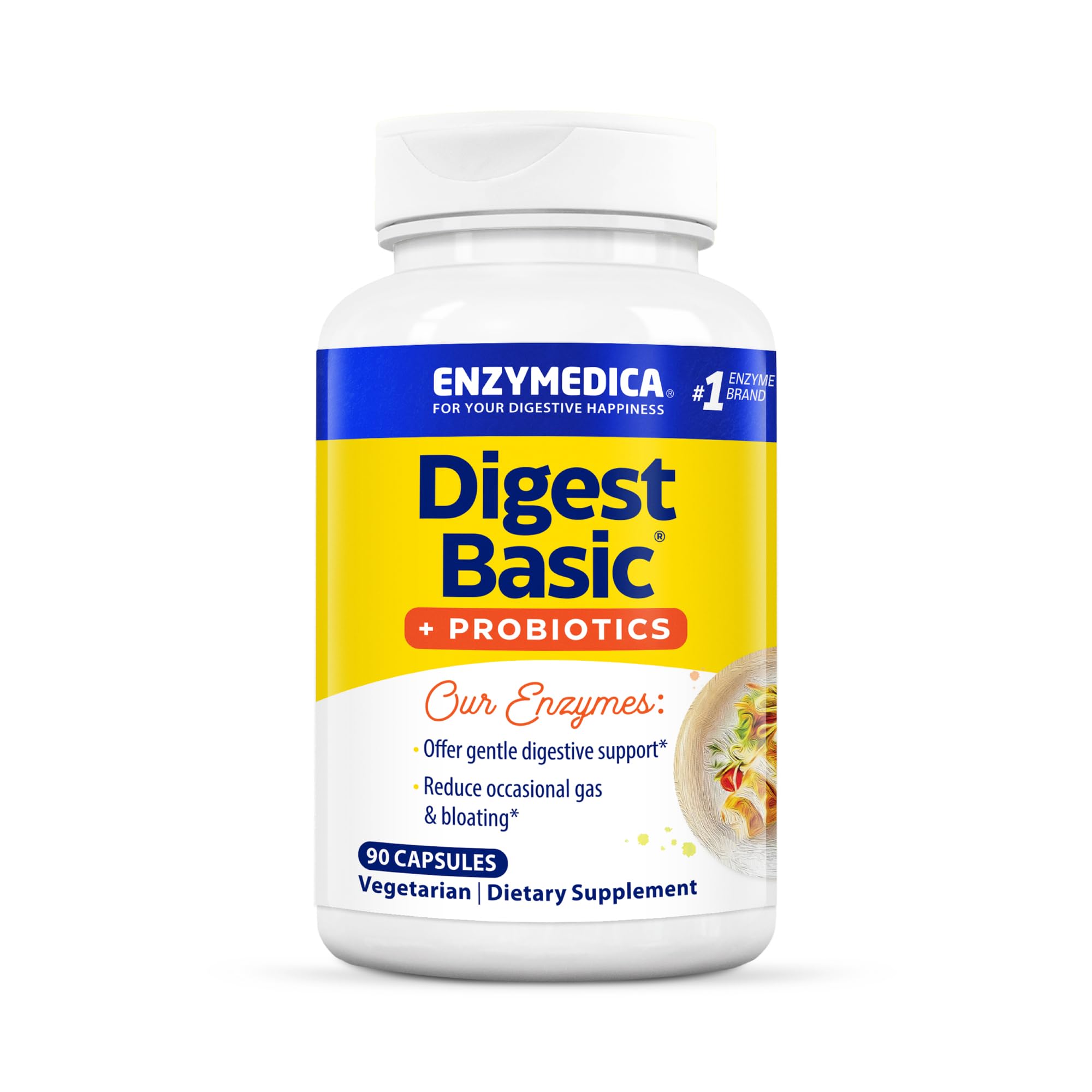 Enzymedica Digest Basic + Probiotics bottle front, convenient daily digestive support.