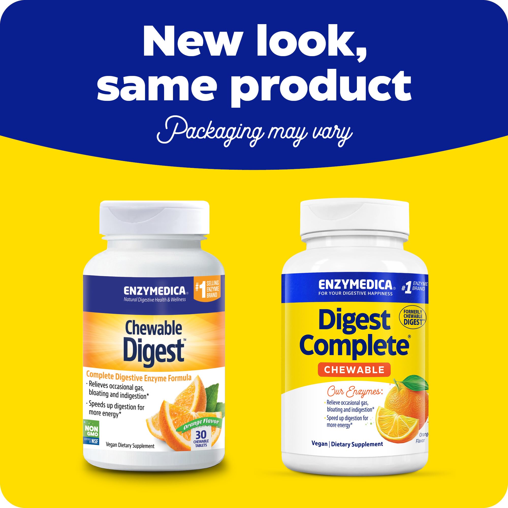 Enzymedica Digest Chewable close-up tablet illustrates Thera-blend enzymes for better digestion.