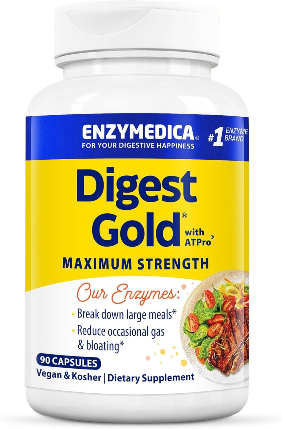 Enzymedica Digest Gold + ATPro bottle front shows full-strength digestive support.