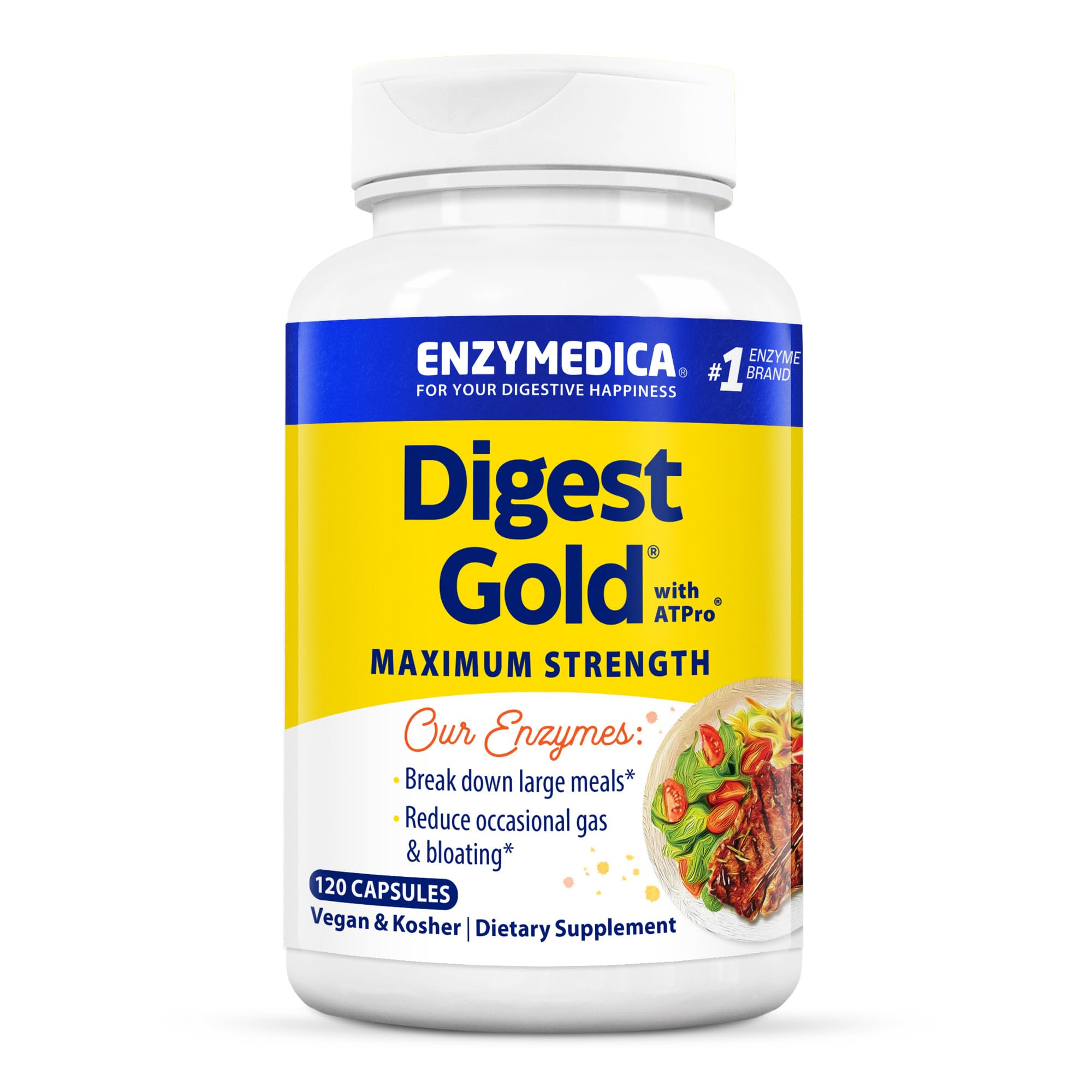 Enzymedica Digest Gold ATPro bottle showing post-meal digestion support