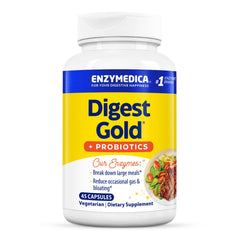 Enzymedica Digest Gold bottle front shows the product and brand, supports calmer digestion after meals.