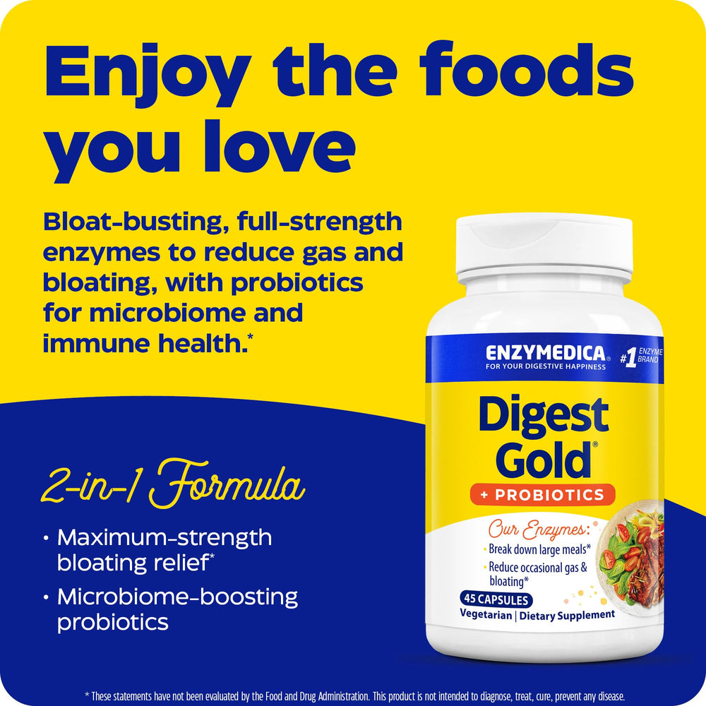 Enzymedica Digest Gold label back detailing vegan and non-GMO certifications.