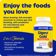Enzymedica Digest Gold label back detailing vegan and non-GMO certifications.