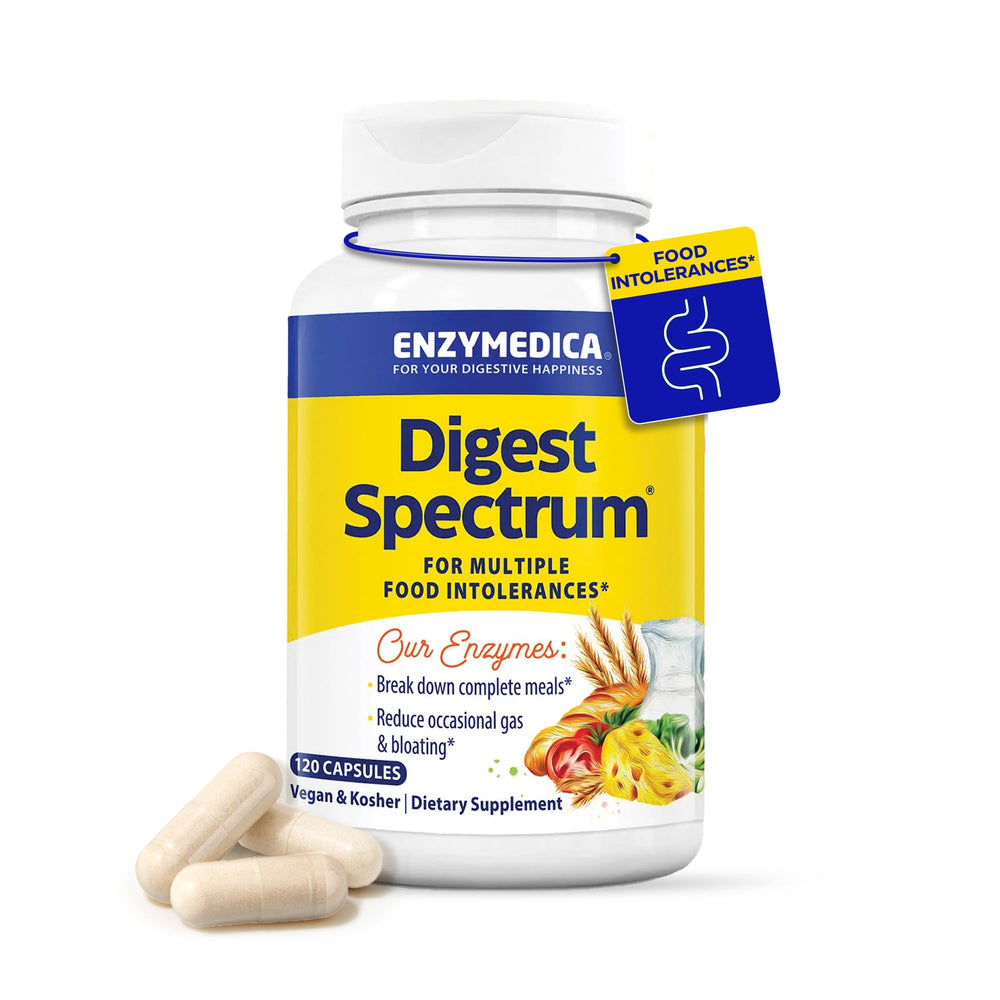 Enzymedica Digest Spectrum bottle front displaying the label and digestion benefits