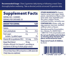 Enzymedica Ginger & Vitamin B6 Gummies label image showing 200 mg ginger per serving