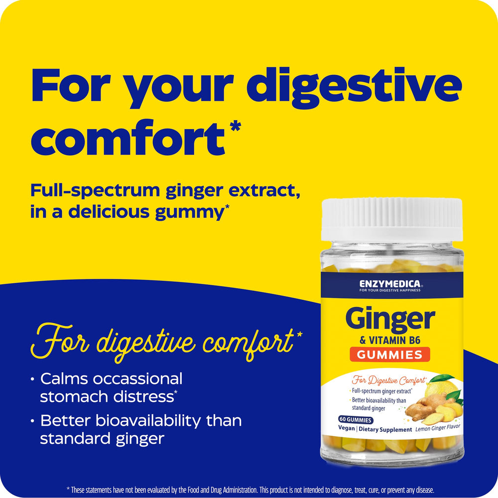 Enzymedica Ginger & Vitamin B6 Gummies soft chews with pleasant texture