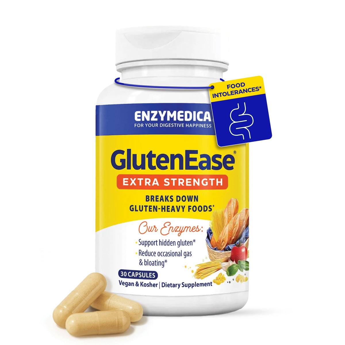 Enzymedica GlutenEase Extra Strength bottle front for gluten digestion support.