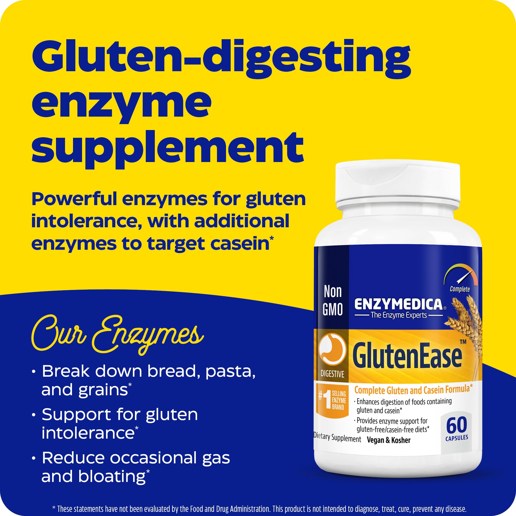 Enzymedica GlutenEase label highlights DPP-IV and Thera-blend enzyme blend