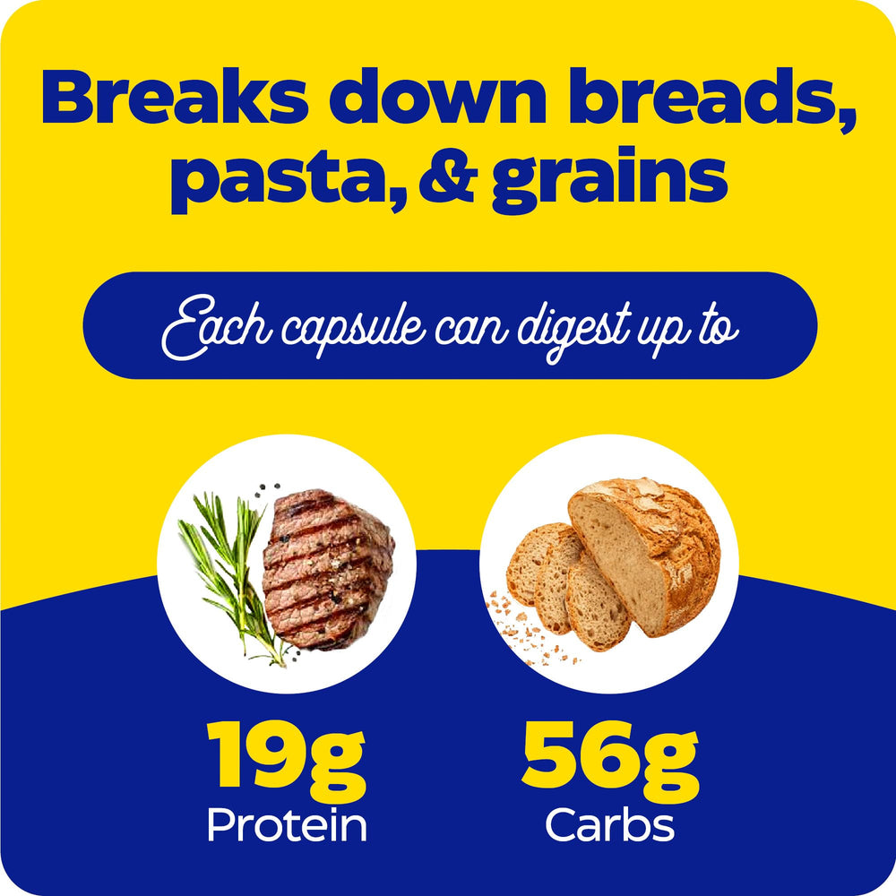 Enzymedica GlutenEase nutrition facts panel indicating protein and carbohydrate digestion notes