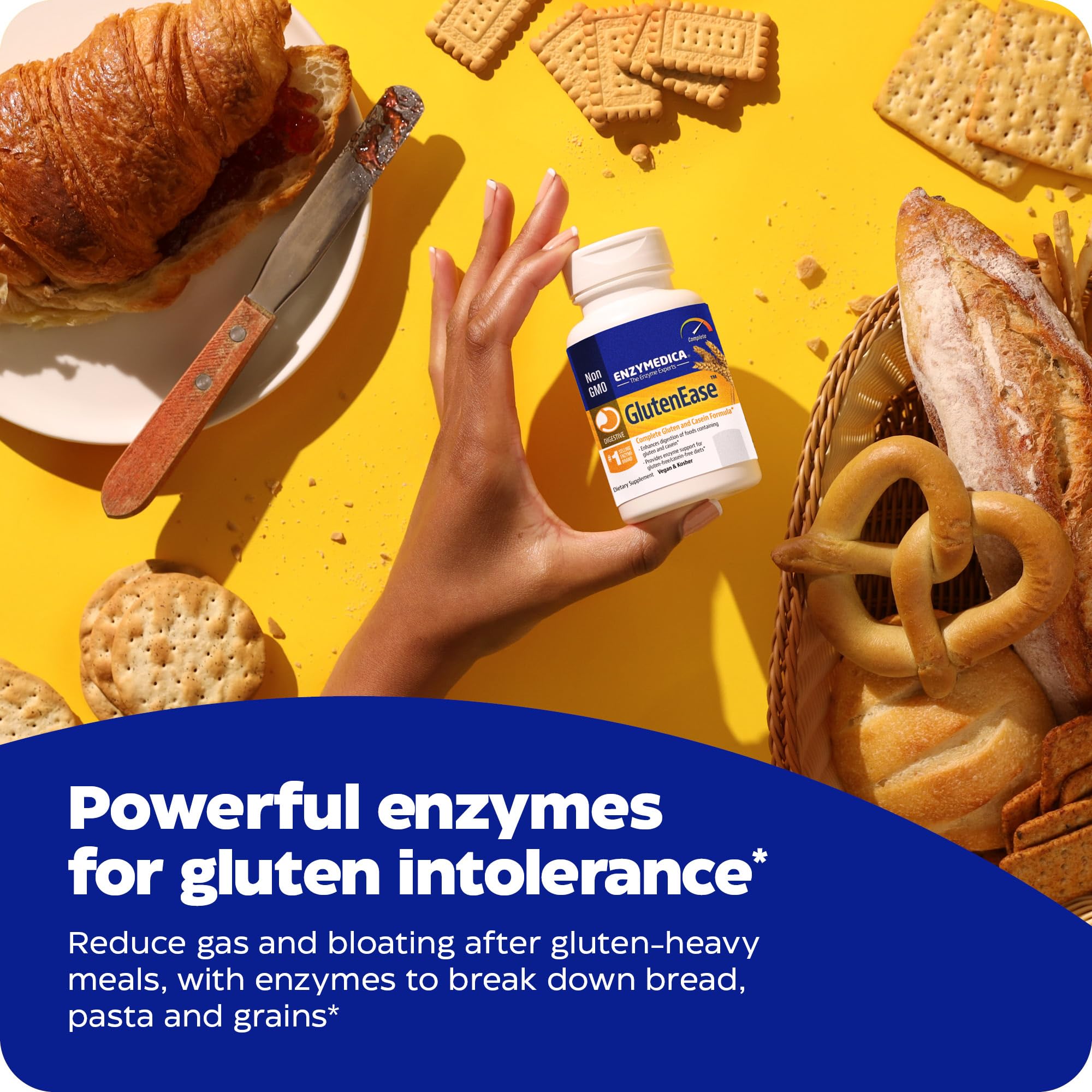 Enzymedica GlutenEase vegan and kosher symbols on label