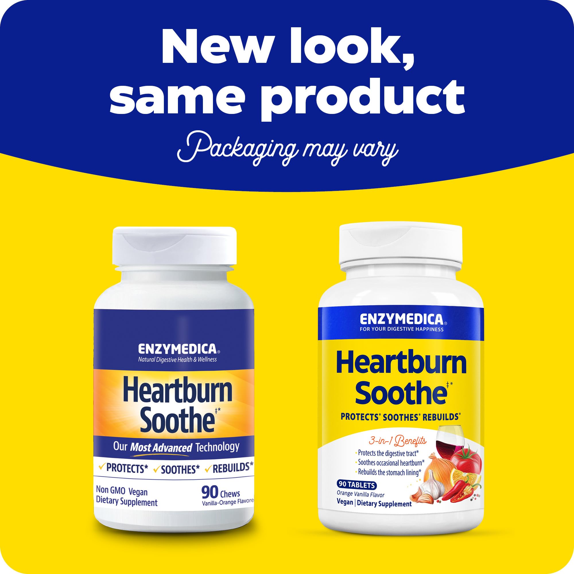Enzymedica Heartburn Soothe bottle front view, convenient chewables