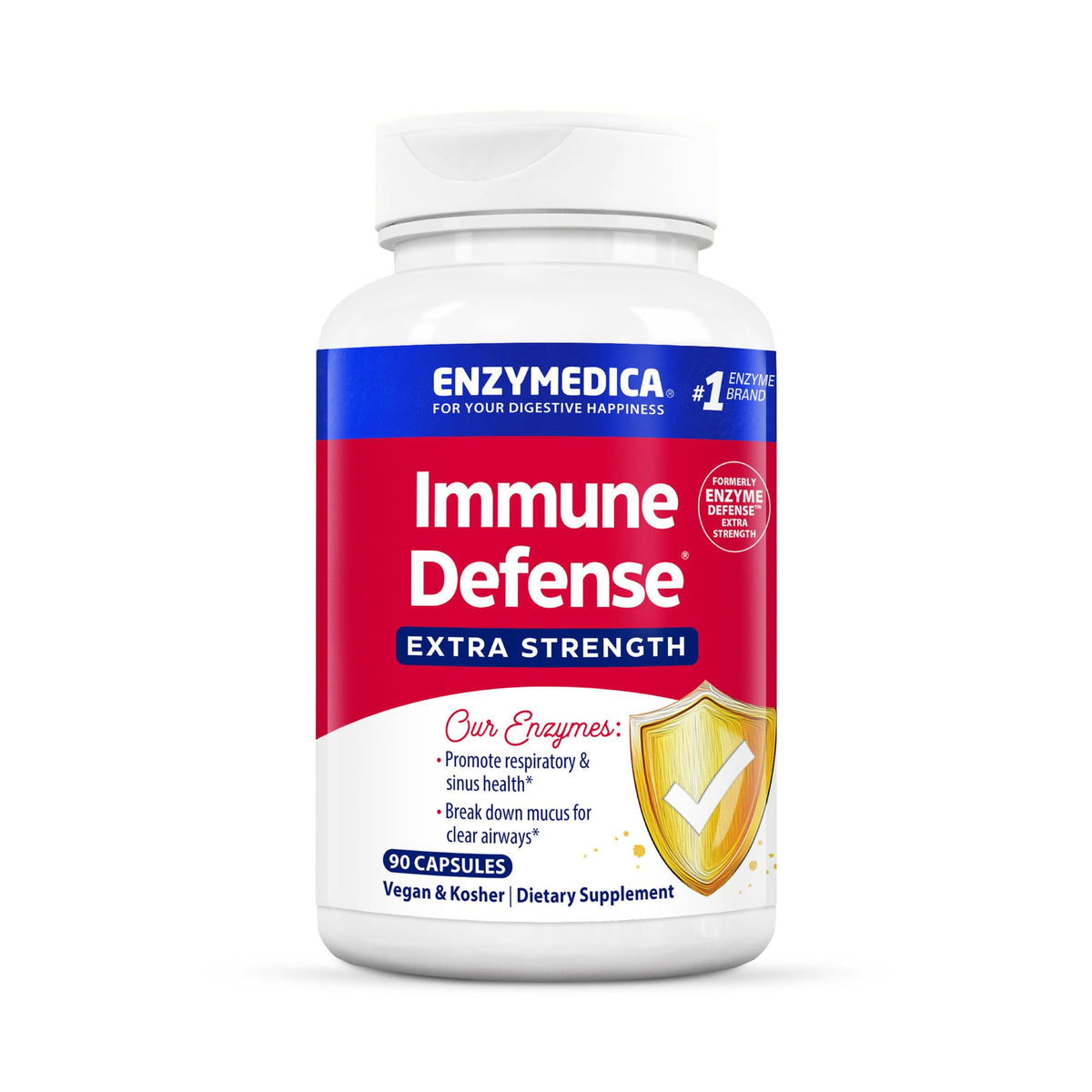 Enzymedica Immune Defense bottle front showing double potency for immune support
