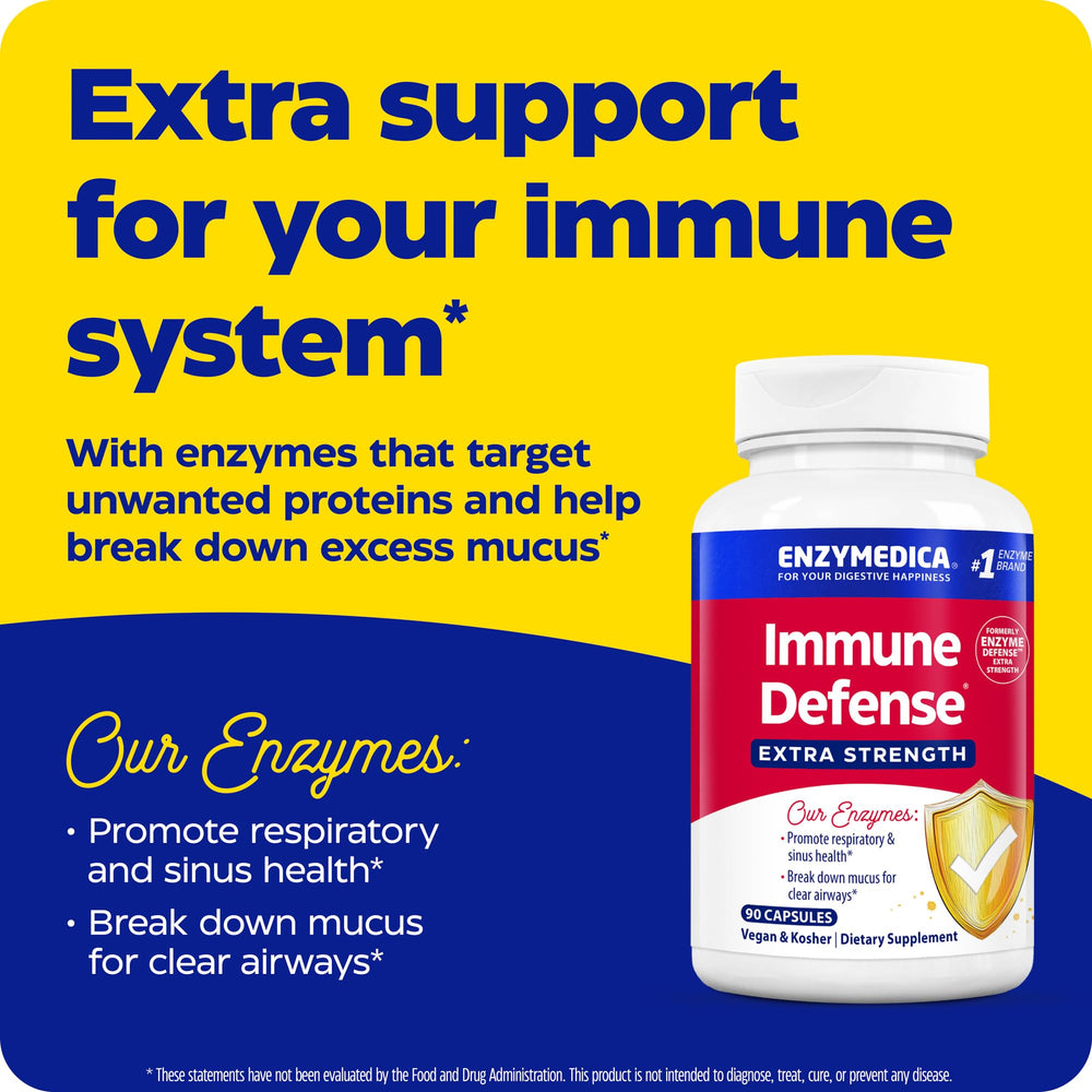Enzymedica Immune Defense capsules close-up illustrating vegan enzyme formula