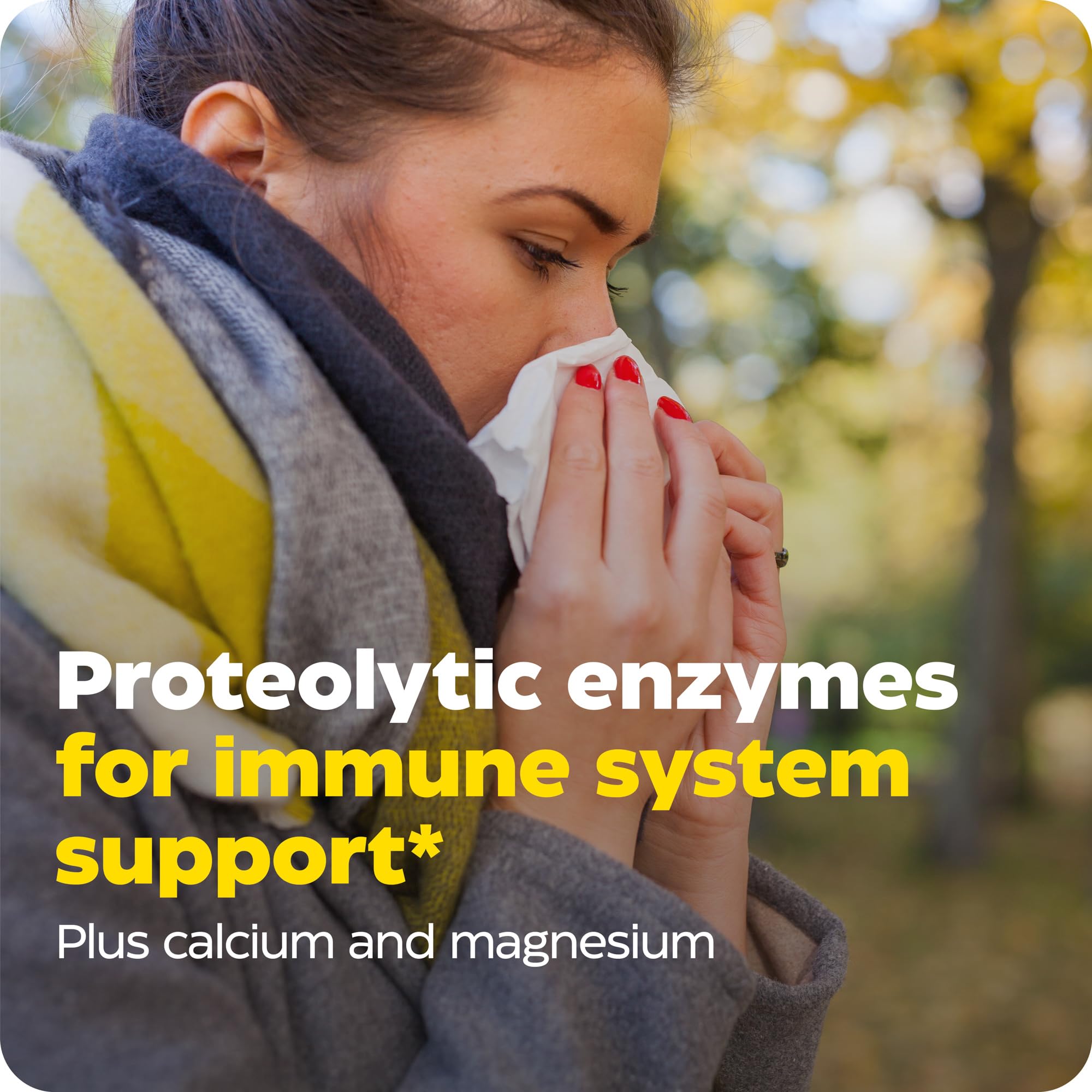 Enzymedica Immune Defense packaging with vegan, non-GMO icons