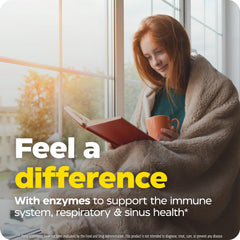 Enzymedica Immune Defense packaging emphasizes Thera-blend technology and multi-enzyme benefits.