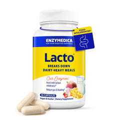 Enzymedica Lacto bottle front view showing dairy support for lactose sensitivity
