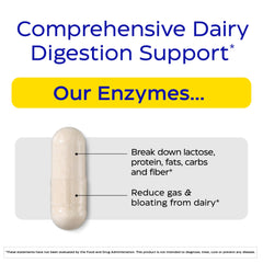 Close-up of Enzymedica Lacto tablets highlighting 5,000 ALU lactase per capsule.