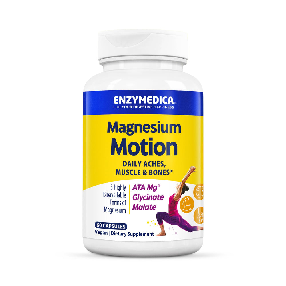 Enzymedica Magnesium Motion bottle front displays three magnesium forms for versatile daily support.