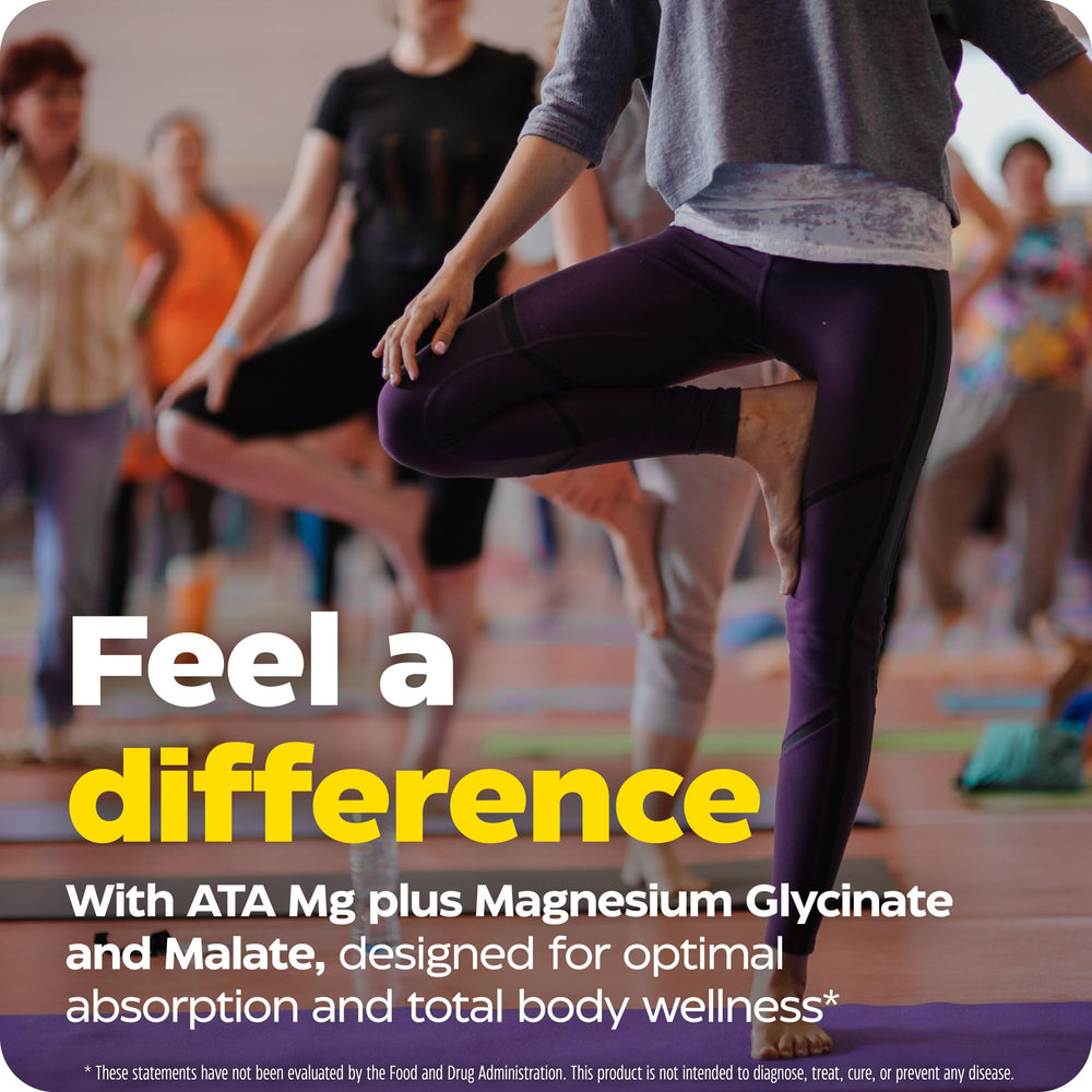 Enzymedica Magnesium Motion capsules close-up emphasize ATA Mg and glycinate benefits.