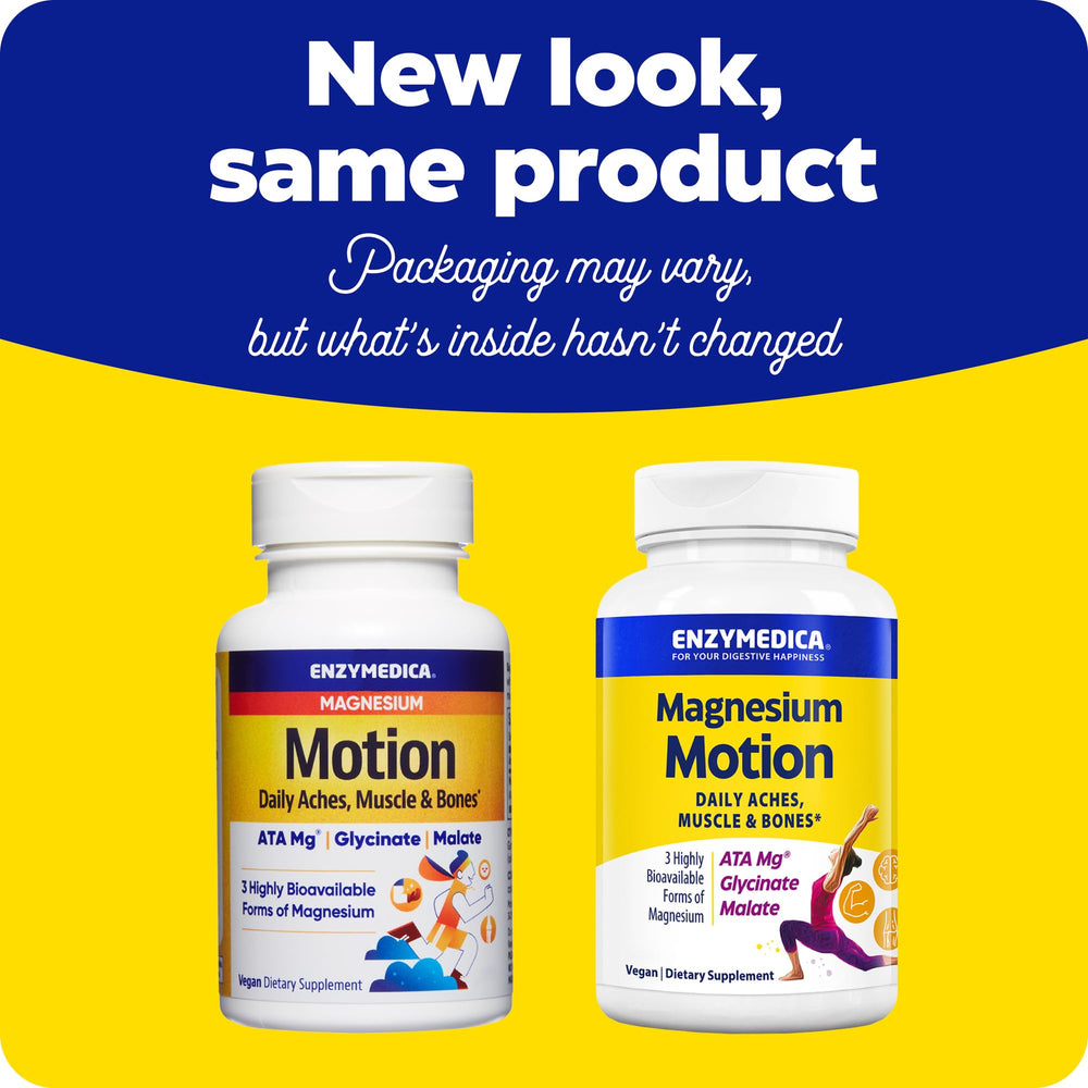 Enzymedica Magnesium Motion eco-packaging highlights sustainable packaging choices.