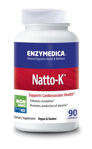 Enzymedica Natto-K bottle back label with NSK-SD nattokinase details.
