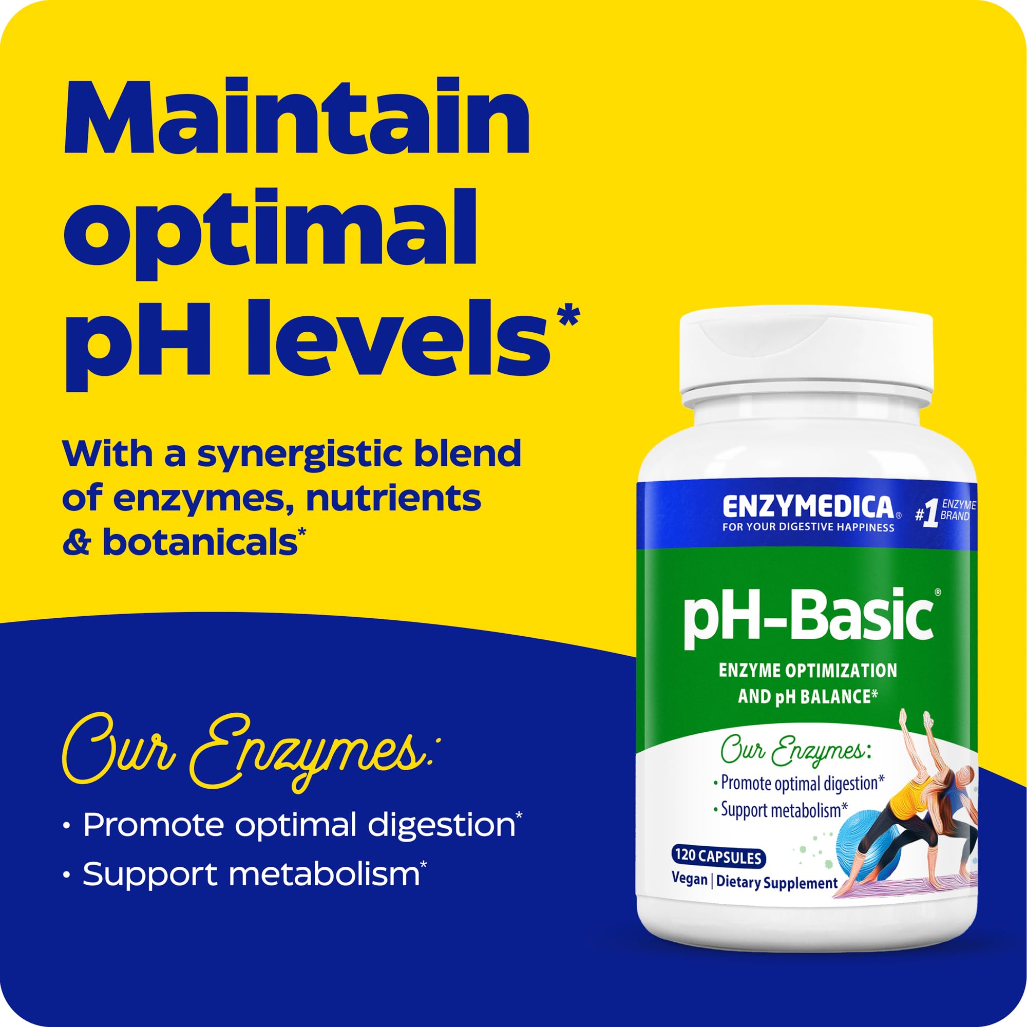 Enzymedica pH-Basic capsules close-up, showcasing compact capsules for easy daily use.