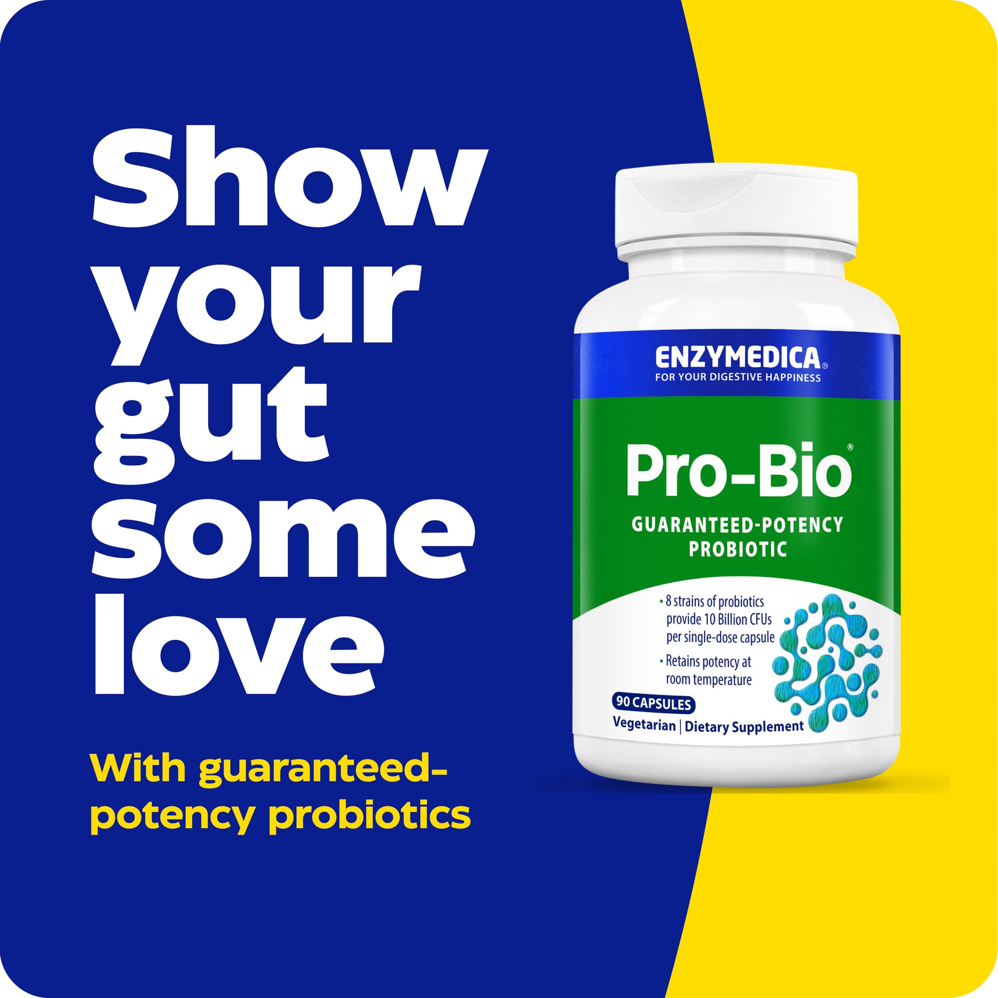 Close-up of Pro-Bio capsules emphasizes vegetarian, acid-resistant design.