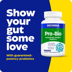 Enzymedica Pro-Bio capsules close-up, daily gut balance on the go