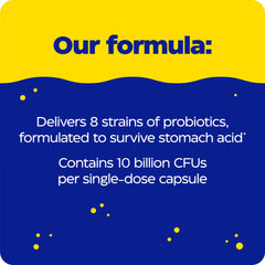 Label detail showing eight strains and a 90-count bottle.