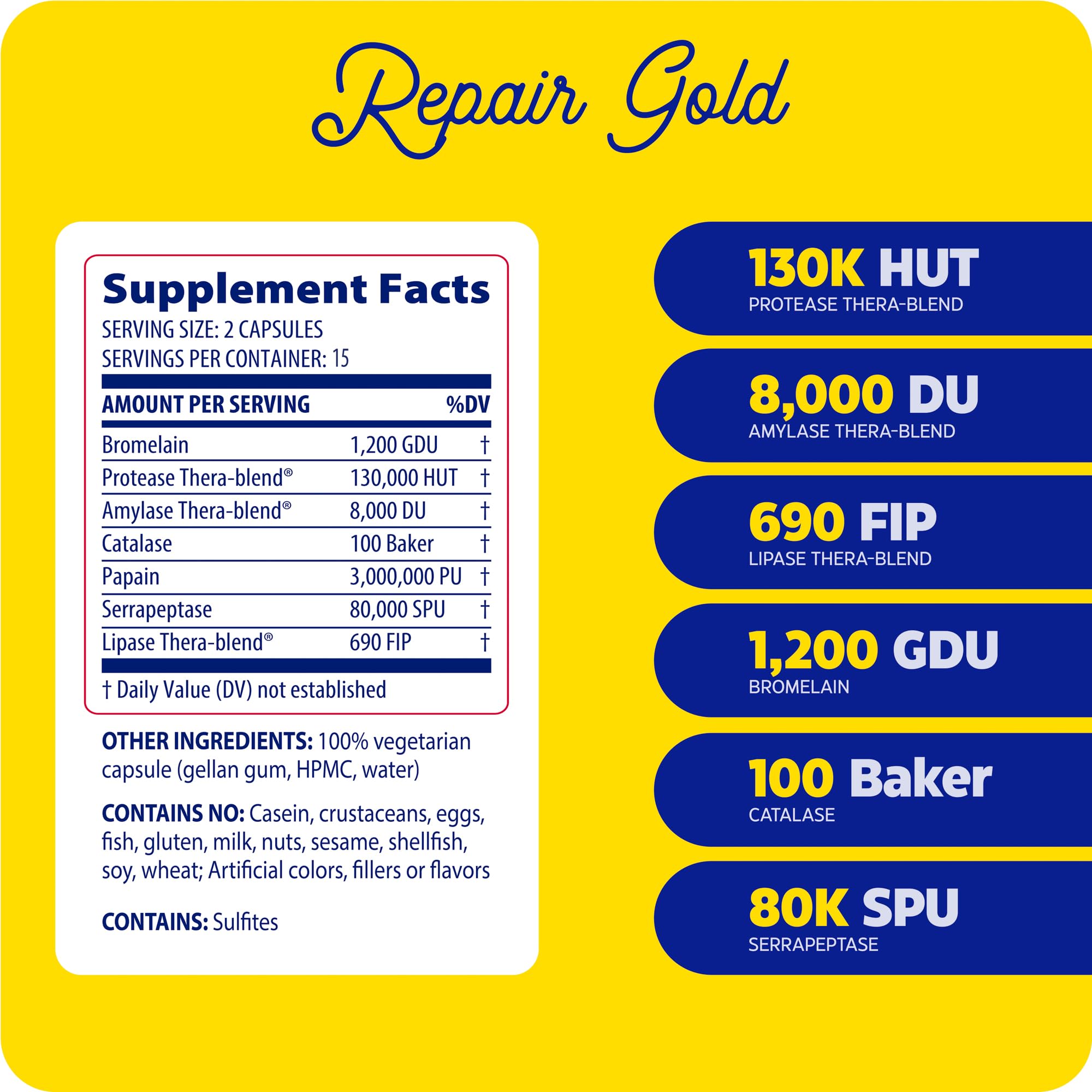 Enzymedica Repair Gold gluten-free symbol on packaging