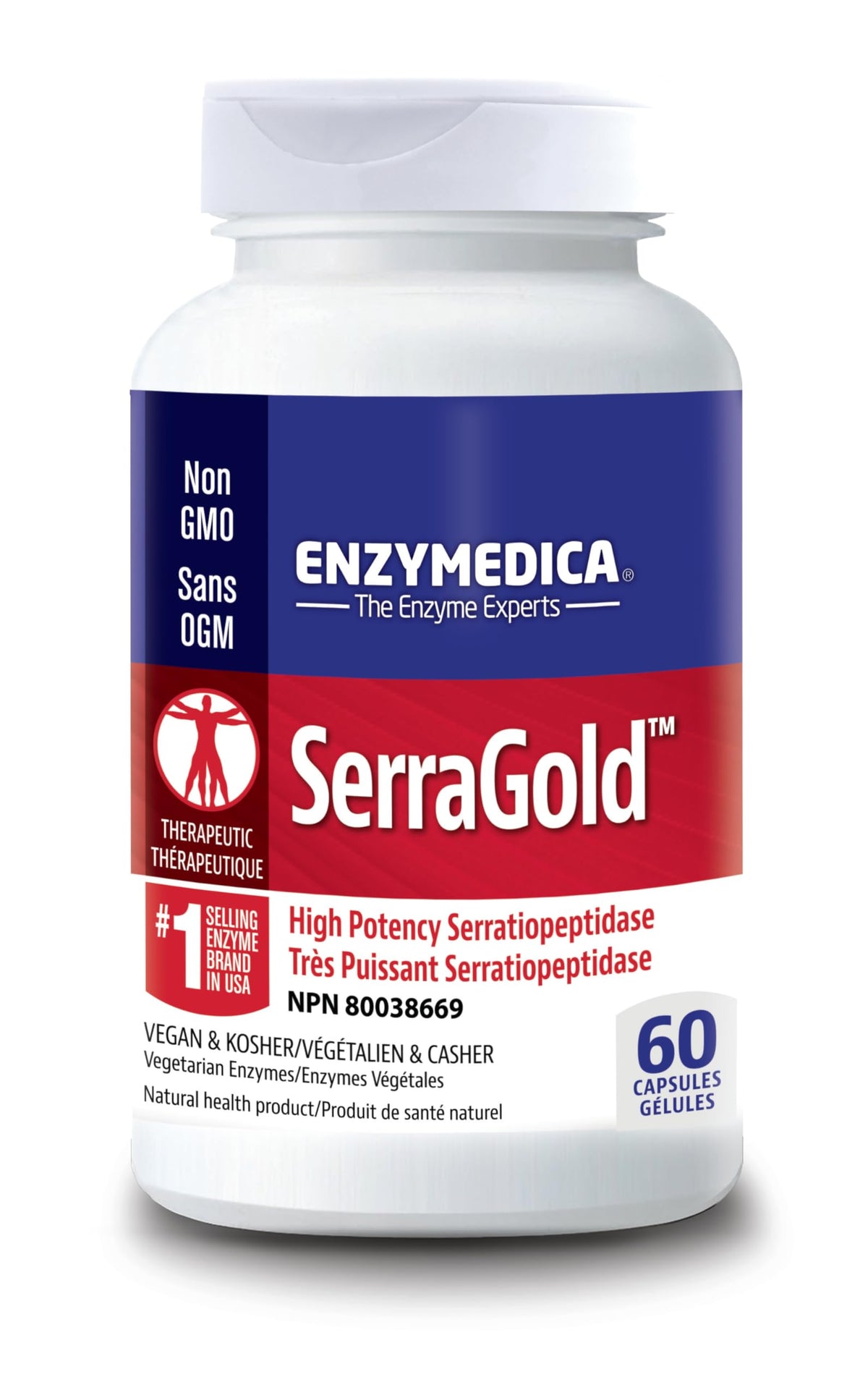 Enzymedica SerraGold bottle close-up for gentle, high-potency enzyme support.