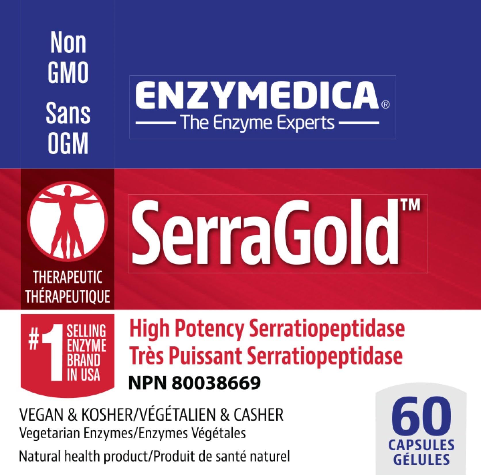 Enzymedica SerraGold label detail emphasizing clean ingredients and allergen-free formula.