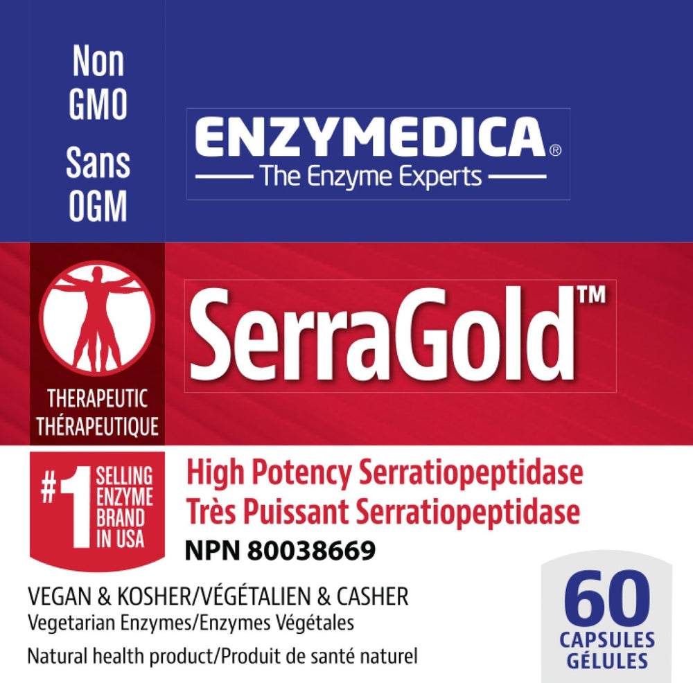 Enzymedica SerraGold label detail emphasizing clean ingredients and allergen-free formula.