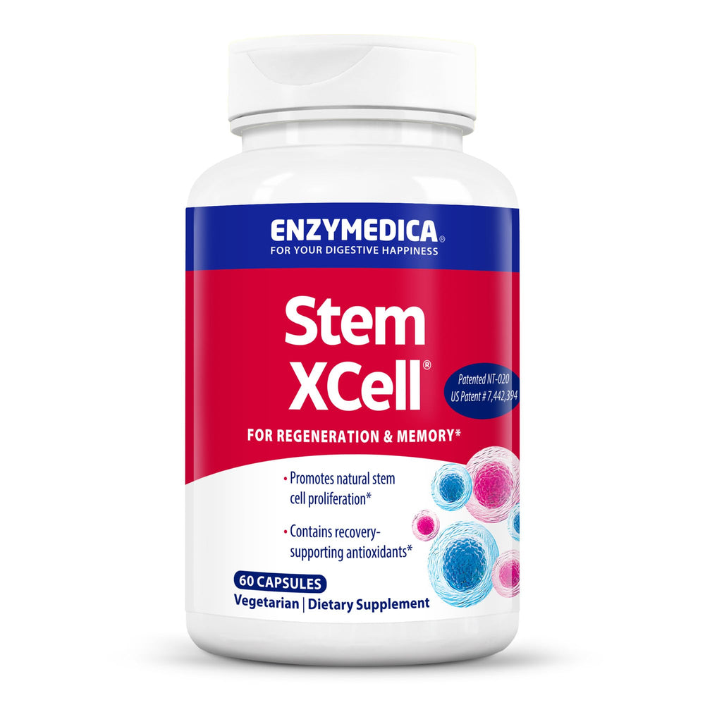 Enzymedica Stem XCell bottle front showing a science-informed brain and cellular health focus