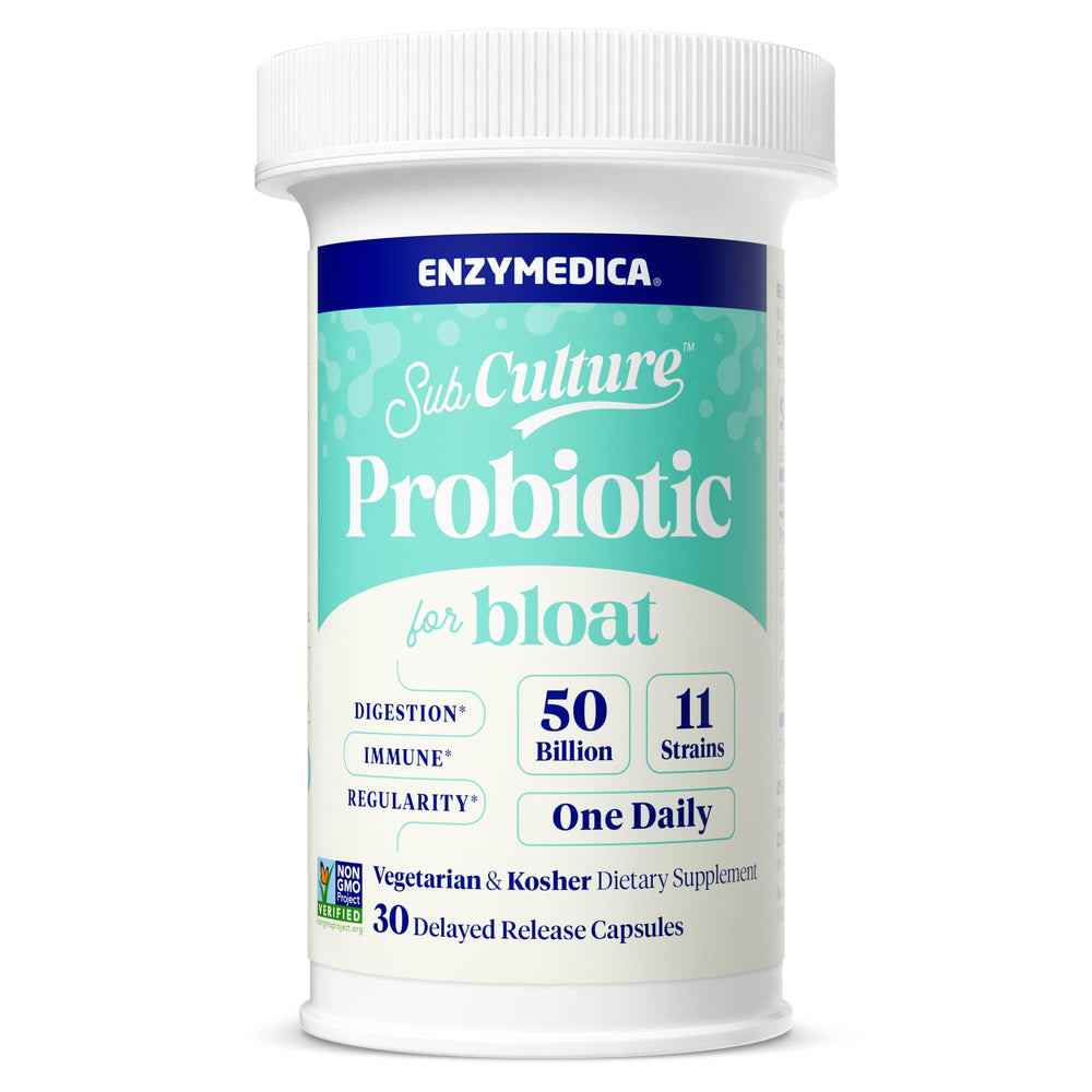 Enzymedica SubCulture Probiotics bottle supports daily digestive balance.