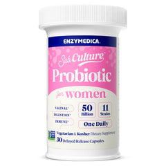 Enzymedica SubCulture Probiotics for Women bottle front promotes urinary and vaginal health support.