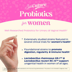 Enzymedica SubCulture Probiotics for Women capsules close-up highlights 50 billion CFU potency.