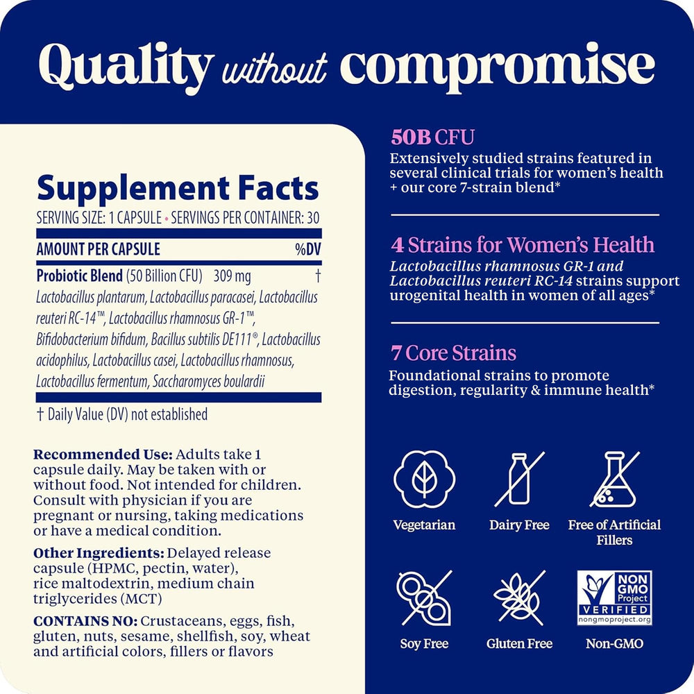 Enzymedica SubCulture Probiotics for Women infographic shows strains for vaginal and urinary health.