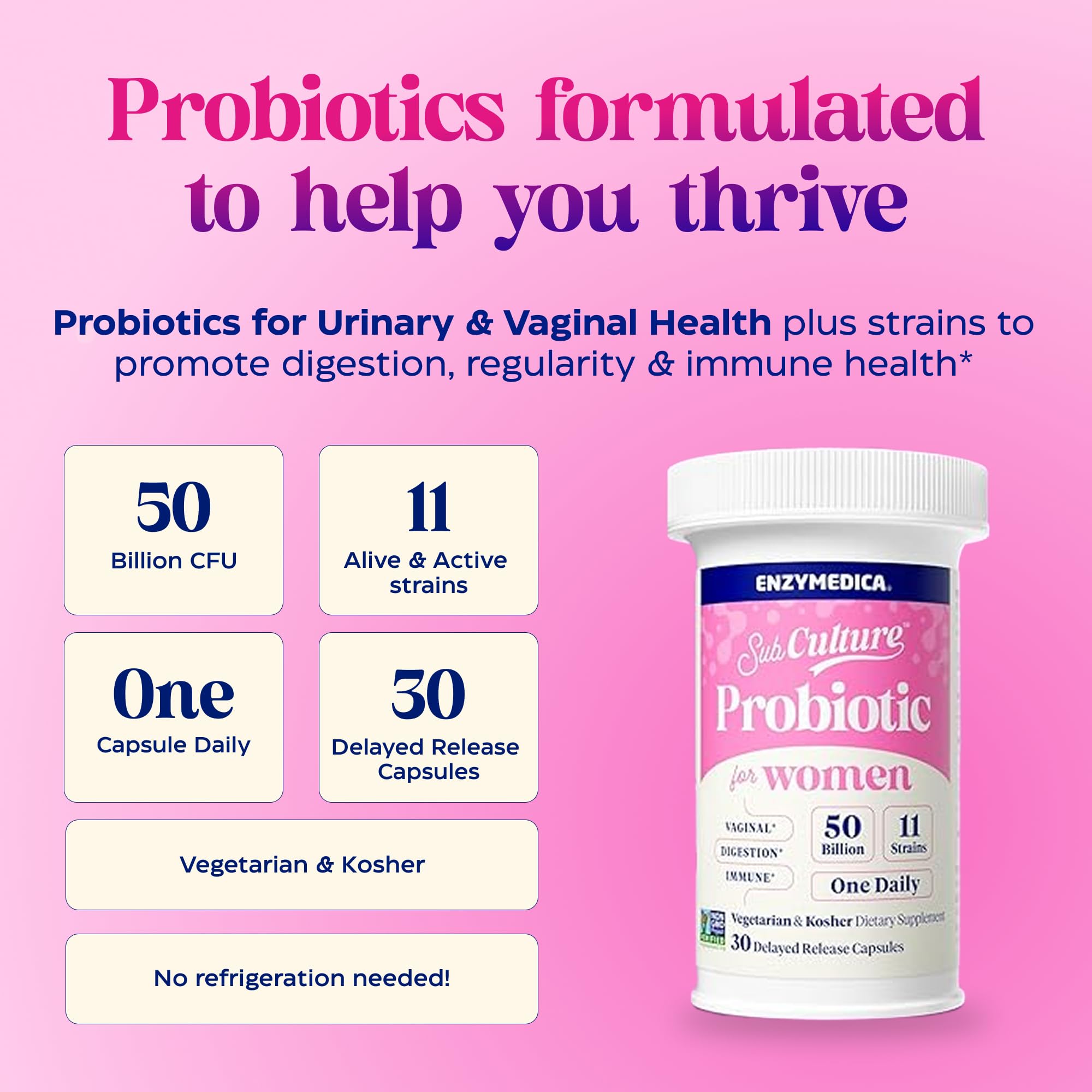 Enzymedica SubCulture Probiotics for Women packaging with clear usage and allergen details.