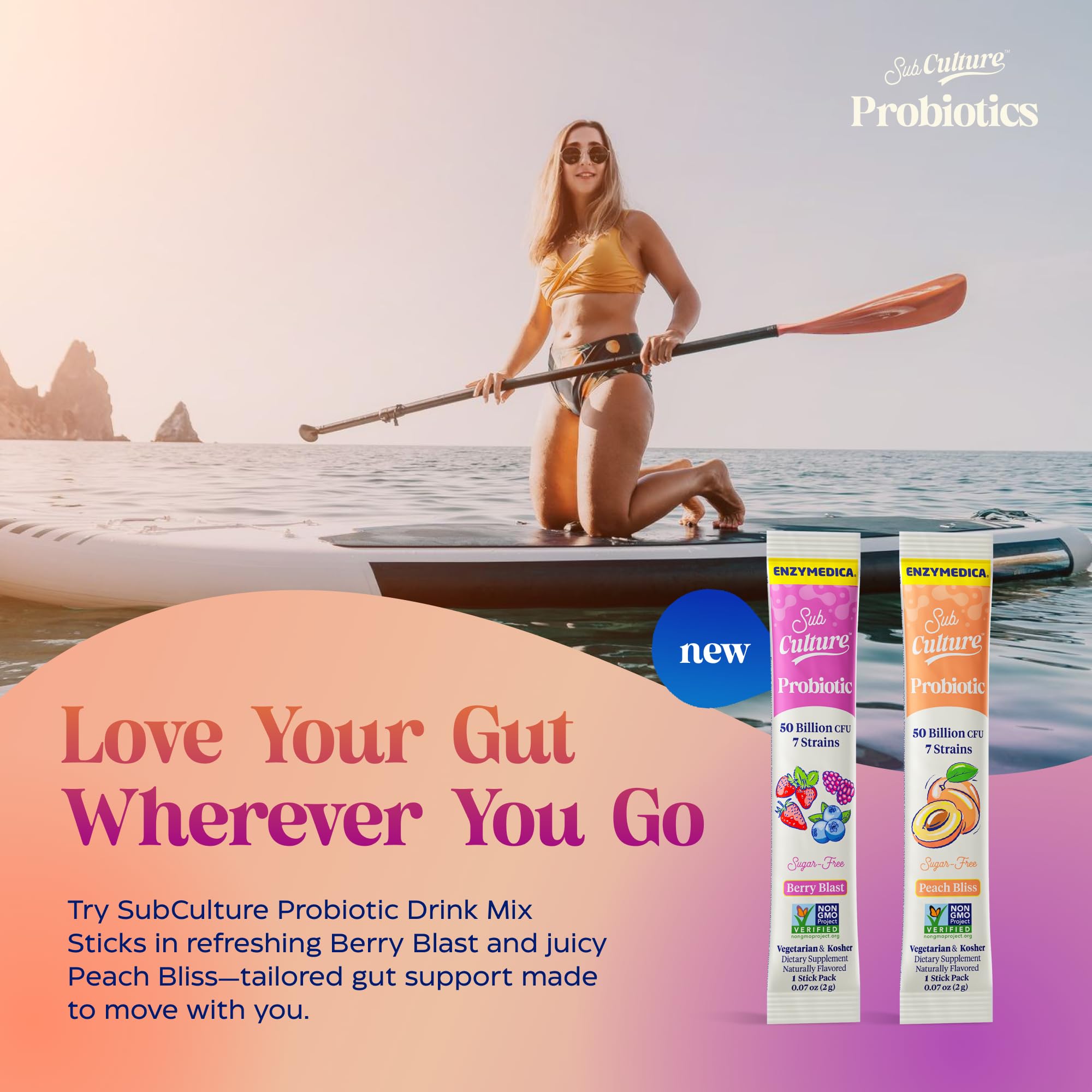 Enzymedica SubCulture Probiotics for Women product label close-up with key benefits.