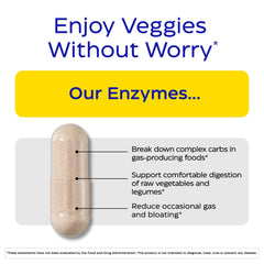 Enzymedica VeggieGest bottle pour demonstrates easy use during meals for smoother digestion.